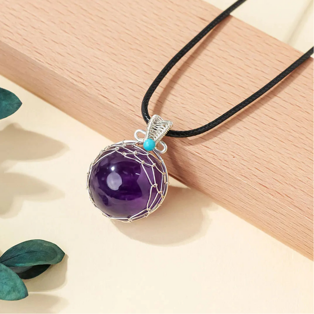 Amethyst Wire-Wrapped Crystal Pendant – Spiritual Protection & Calming Energy Necklace