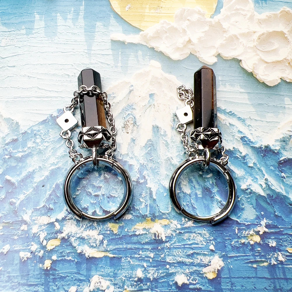 Tiger’s Eye Crystal Hoop Earrings – 925 Sterling Silver Unisex Jewelry