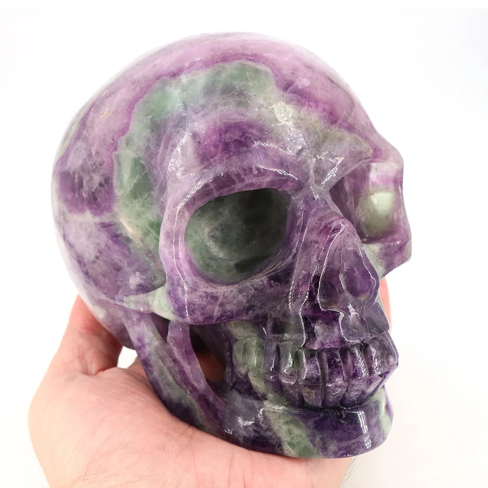 Mystic Fluorite Crystal Skull – 5.5" Hand-Carved Healing Stone for Energy & Meditation