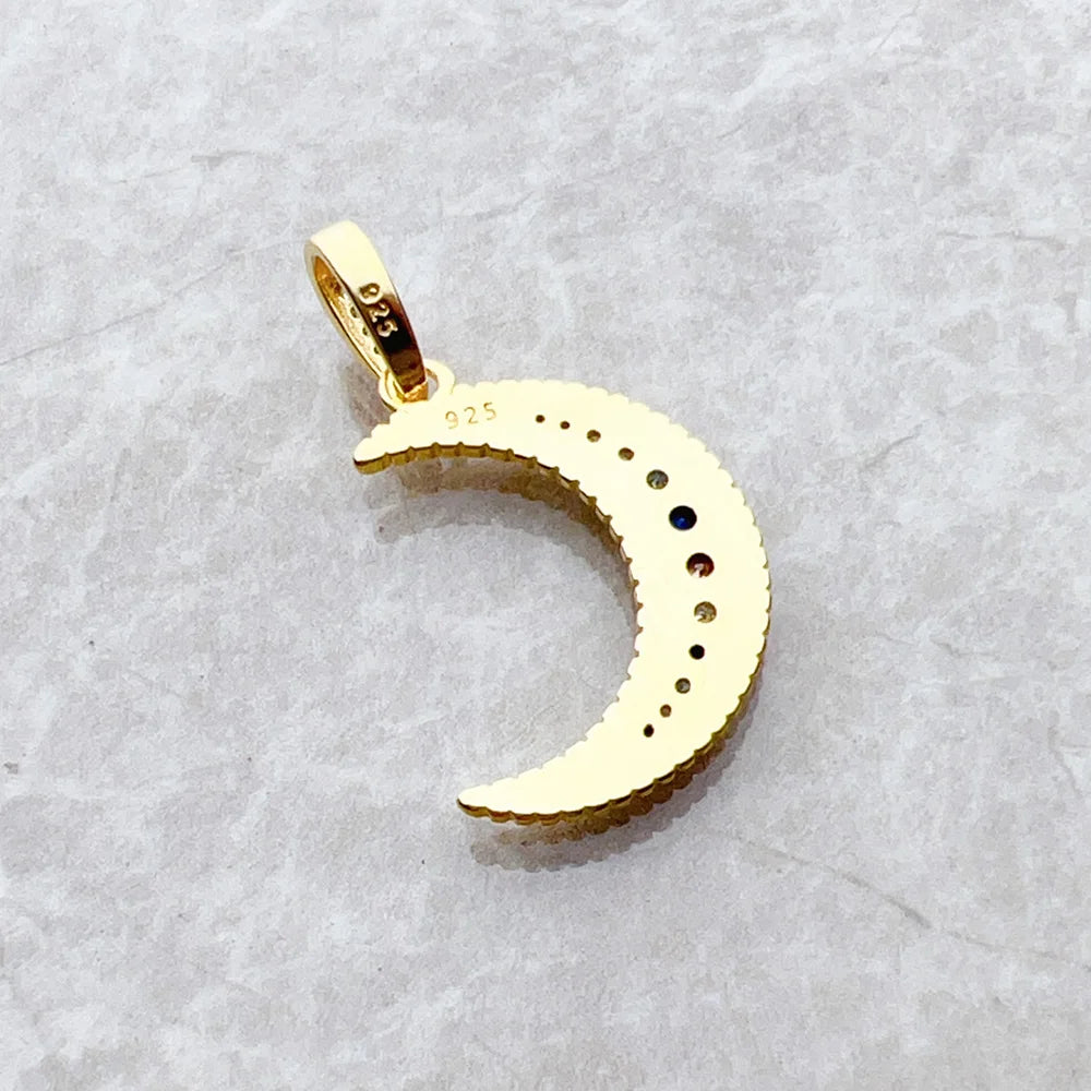 Royal Moon Crescent Pendant – 925 Sterling Silver with Blue Zircon Accents