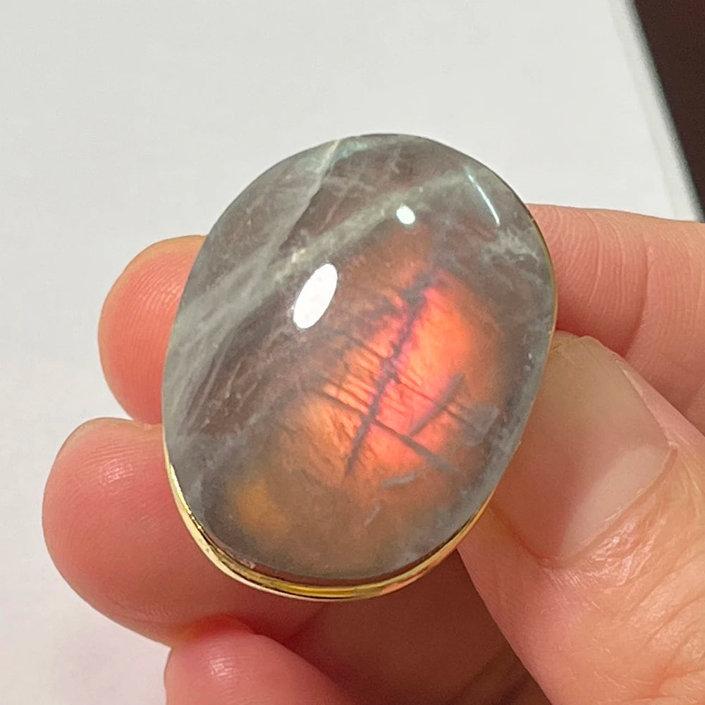 Natural Labradorite Adjustable Ring – Multicolour Healing Stone for Intuition & Protection