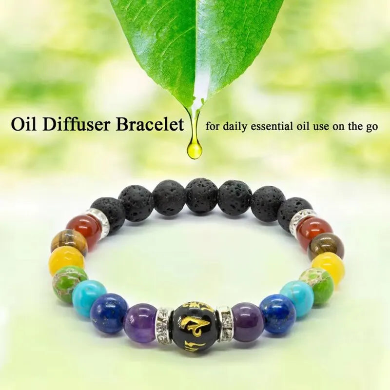 2PCS 7 Chakra Energy Bracelet with Meaning Card – Natural Volcanic Stone Healing Jewelry (Unisex)