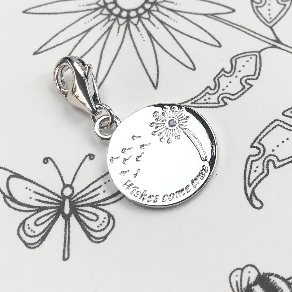 Dandelion “Wishes Come True” Pendant – 925 Sterling Silver Charm with Zircon