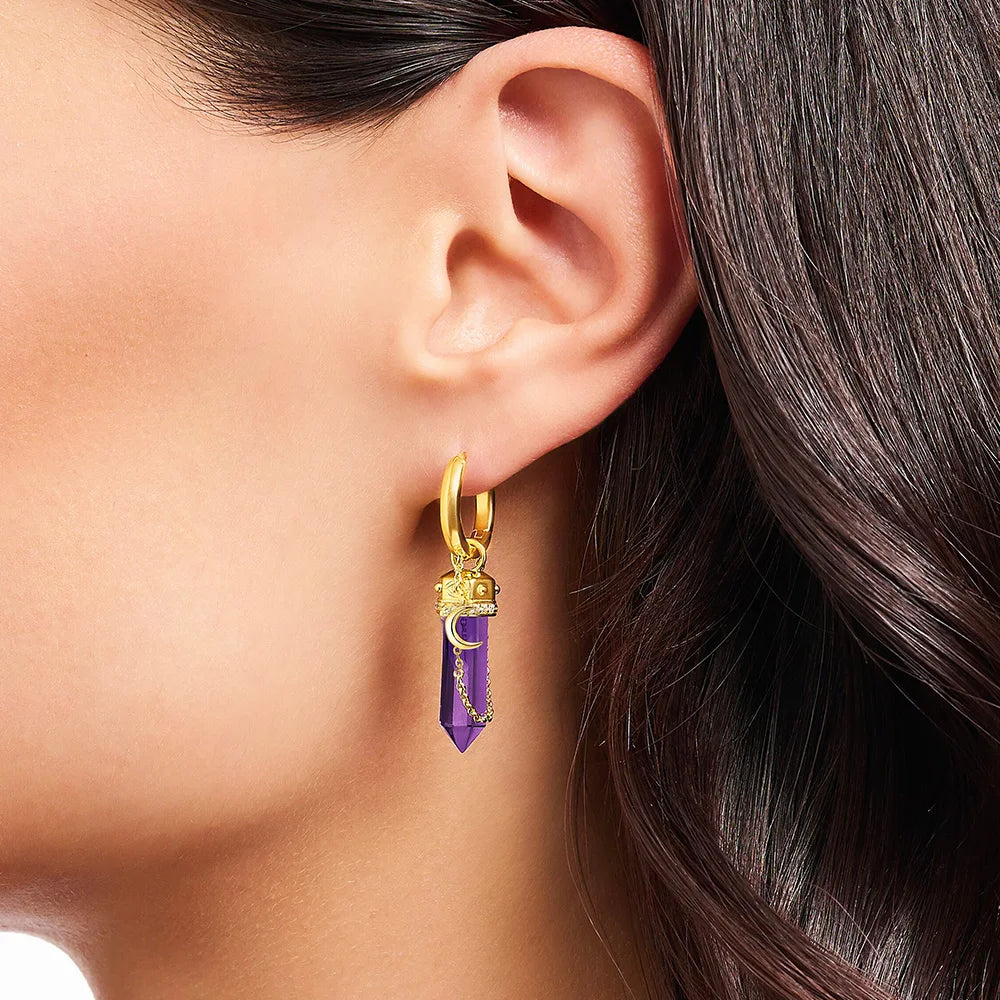 Moon & Serpent Amethyst Hoop Earrings – 18K Gold Plated 925 Sterling Silver Cosmic Talismans