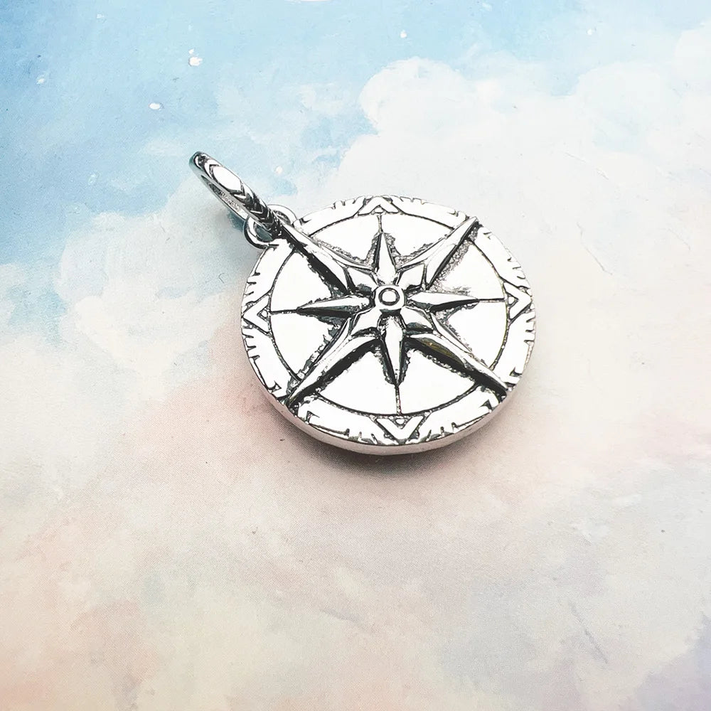 Brie & Marie Compass Pendant with Tiger Eye – 925 Sterling Silver Vintage Talisman Necklace