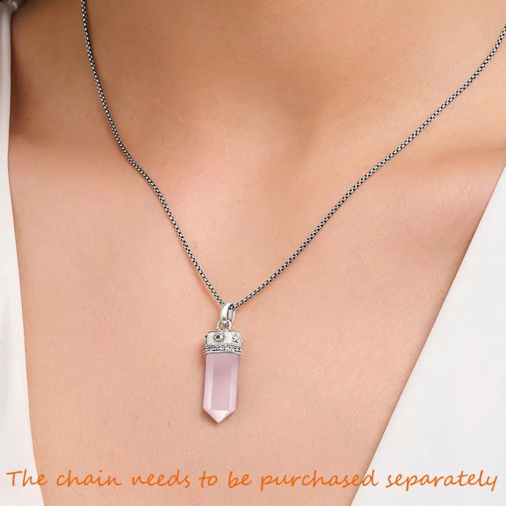 Hexagonal Rose Quartz Pendant – 925 Sterling Silver Crystal Necklace of Love & Healing