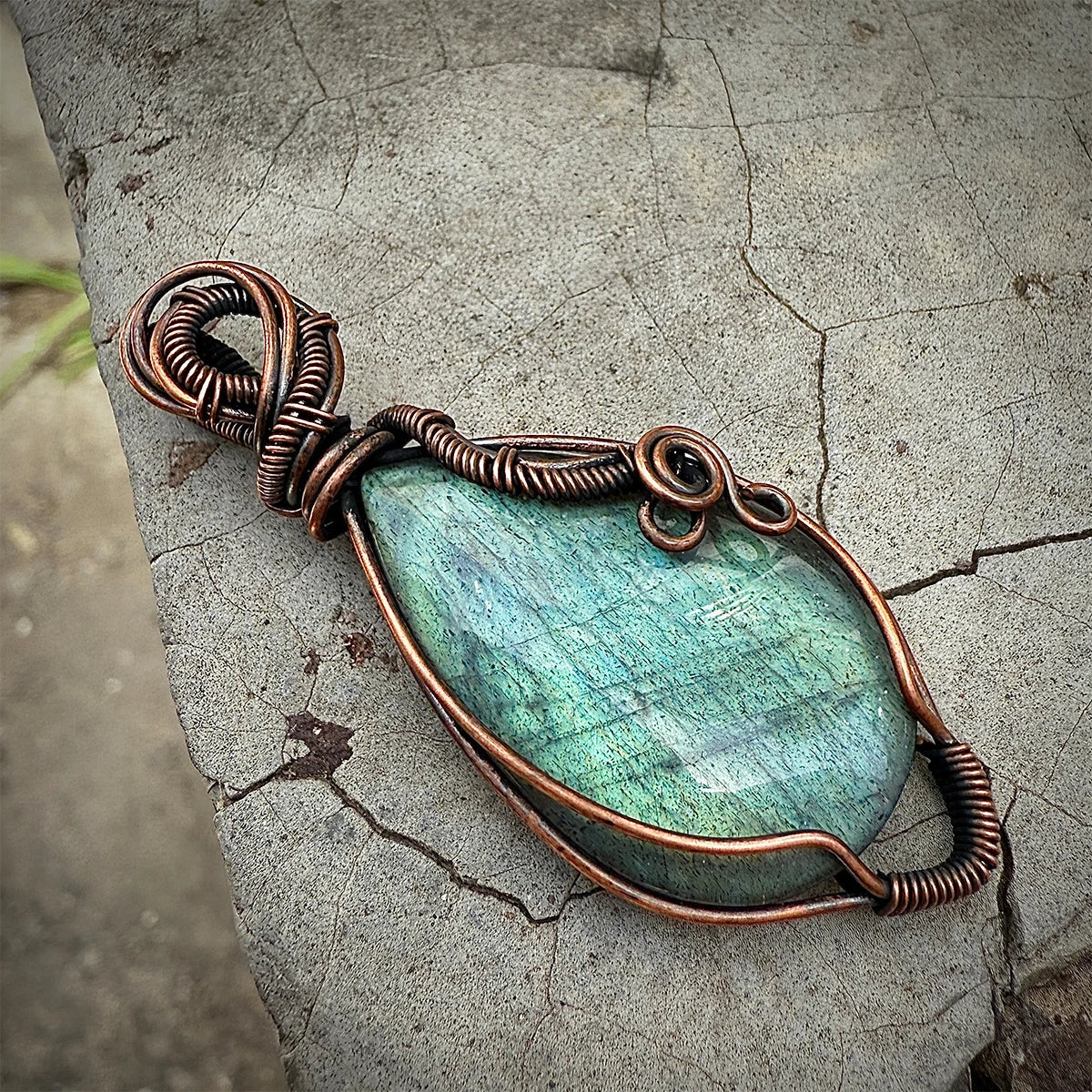 Handmade Copper Wire Wrapped Labradorite Pendant Necklace