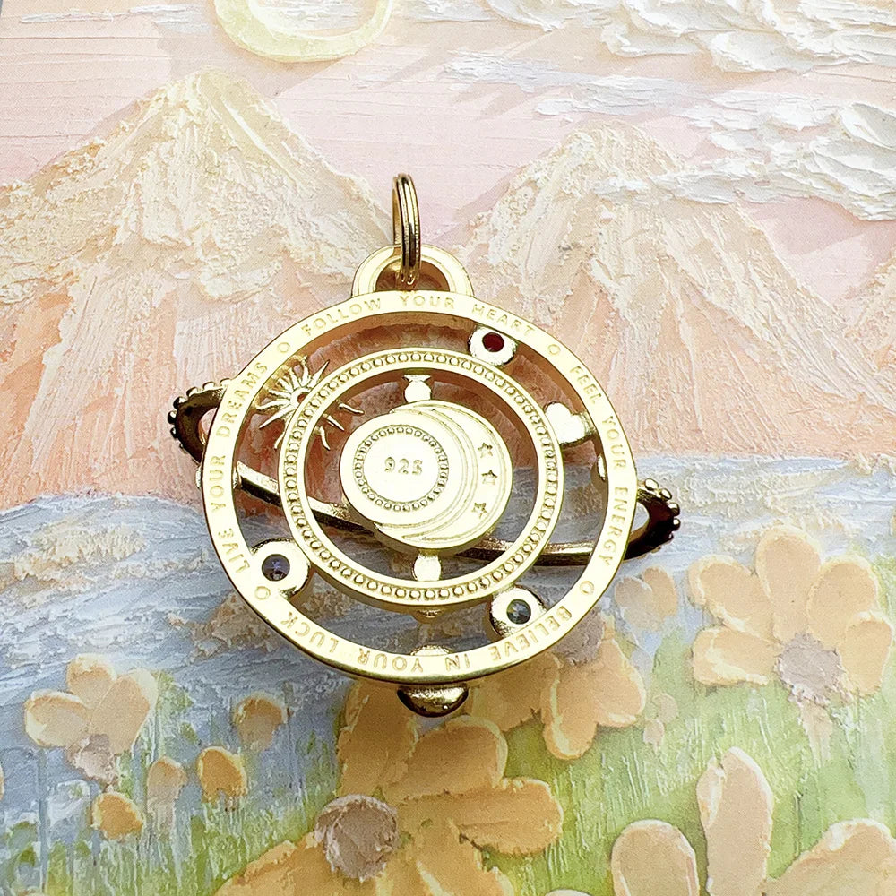 Cosmic Planetary Talisman Pendant – 925 Sterling Silver with Zircon & Enamel Accents