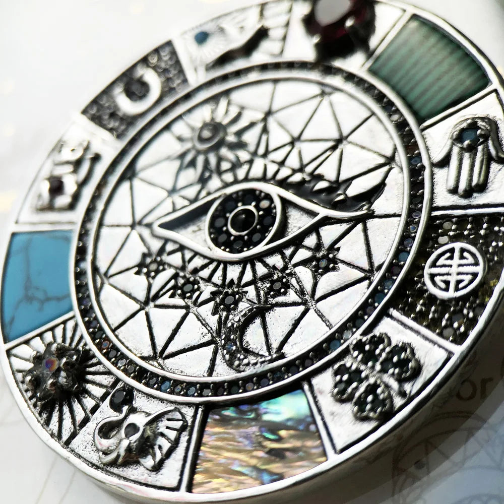 Grand Cosmic Amulet – 18K Gold-Plated 925 Sterling Silver Talisman with Turquoise & Lucky Symbols