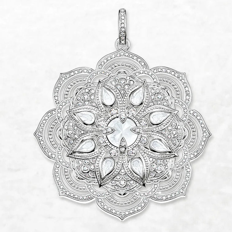 Lotus Flower Pendant – 925 Sterling Silver with White Zircon Accents