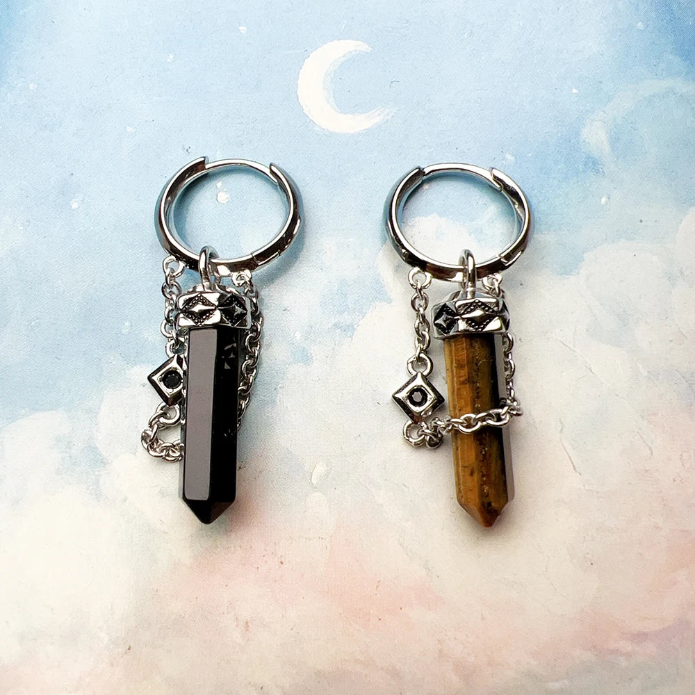 Tiger’s Eye Crystal Hoop Earrings – 925 Sterling Silver Unisex Jewelry