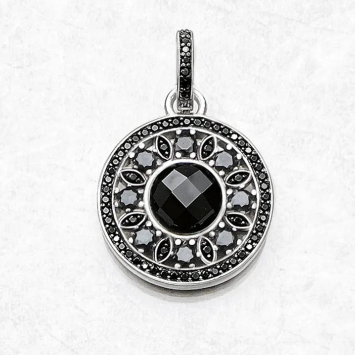 Black Zircon Ornament Pendant – 925 Sterling Silver Glam Statement Jewelry