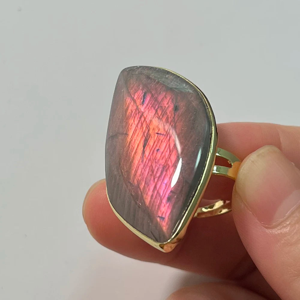 Natural Labradorite Adjustable Ring – Multicolour Healing Stone for Intuition & Protection