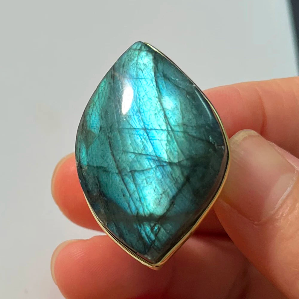 Natural Labradorite Adjustable Ring – Multicolour Healing Stone for Intuition & Protection