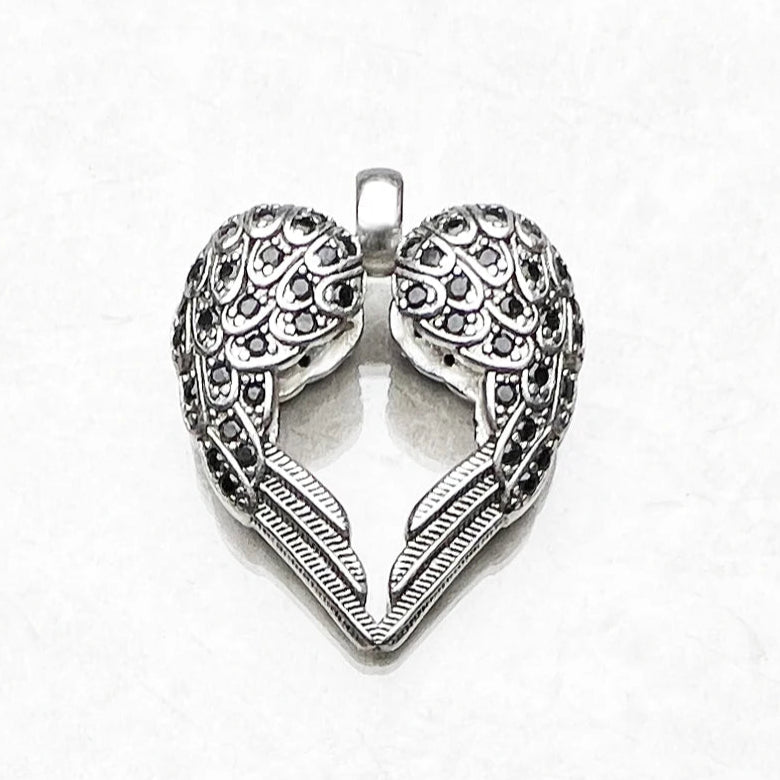 Angel Wings Heart Pendant – 925 Sterling Silver with Zircon Accents
