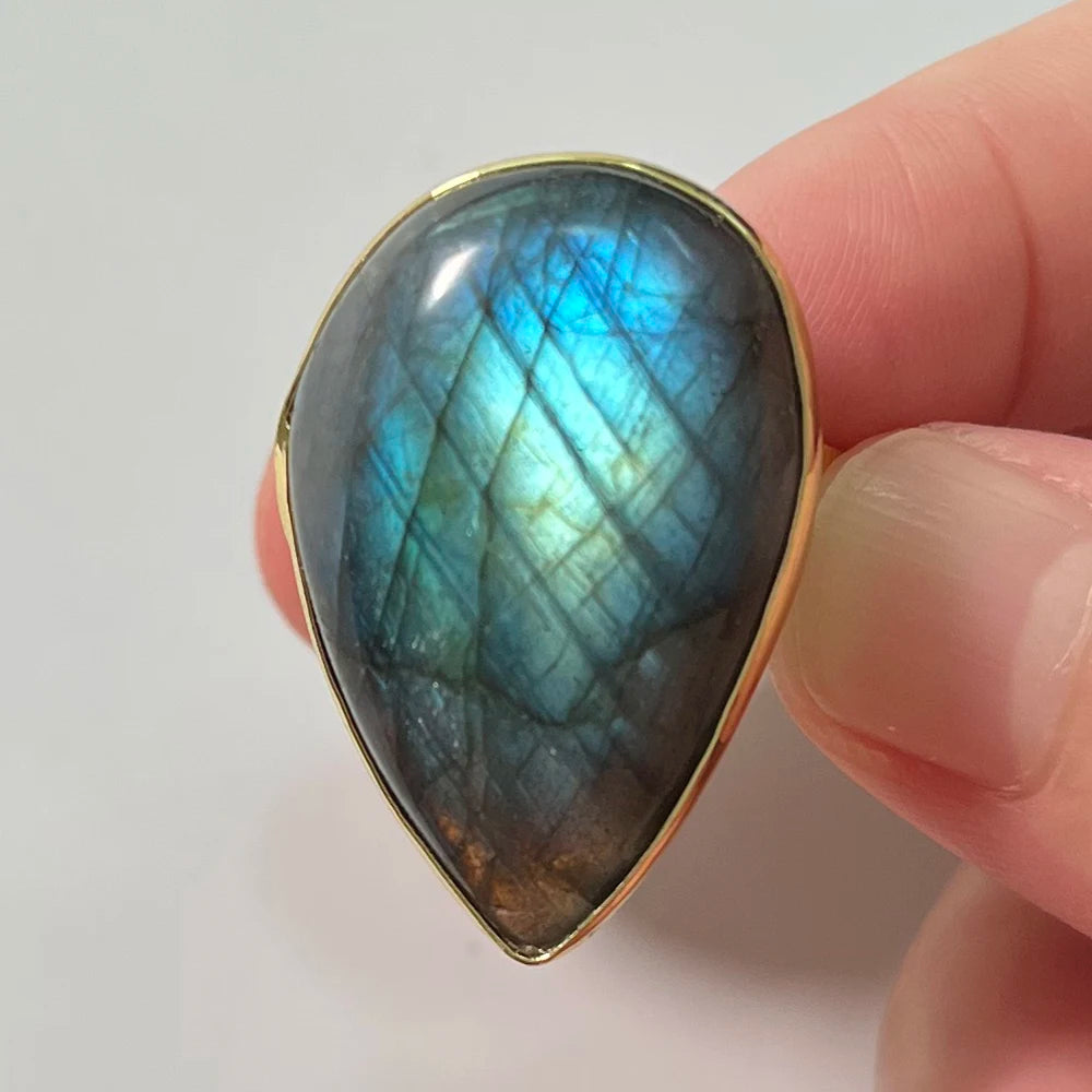 Natural Labradorite Adjustable Ring – Multicolour Healing Stone for Intuition & Protection