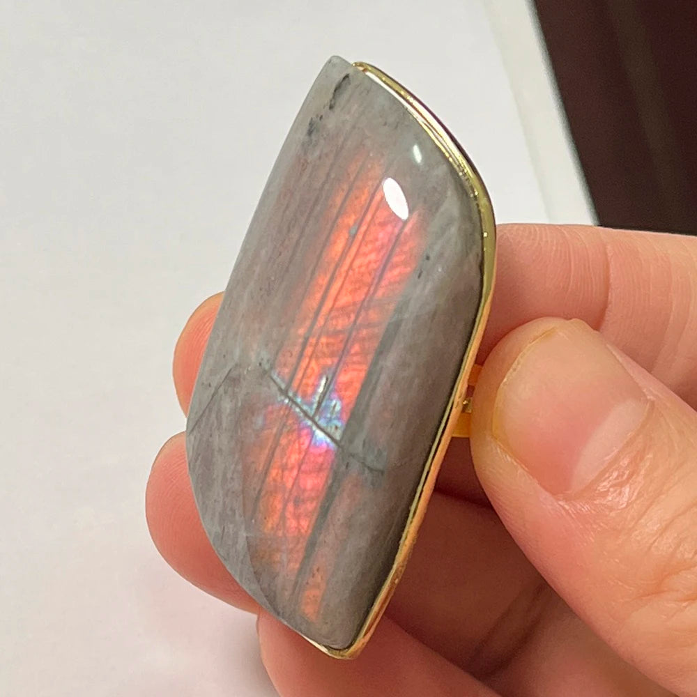 Natural Labradorite Adjustable Ring – Multicolour Healing Stone for Intuition & Protection