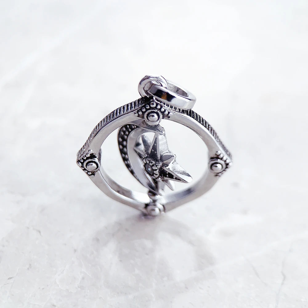 Brie & Marie Spinning Moon & Star Pendant – 925 Sterling Silver Cosmic Zircon Necklace