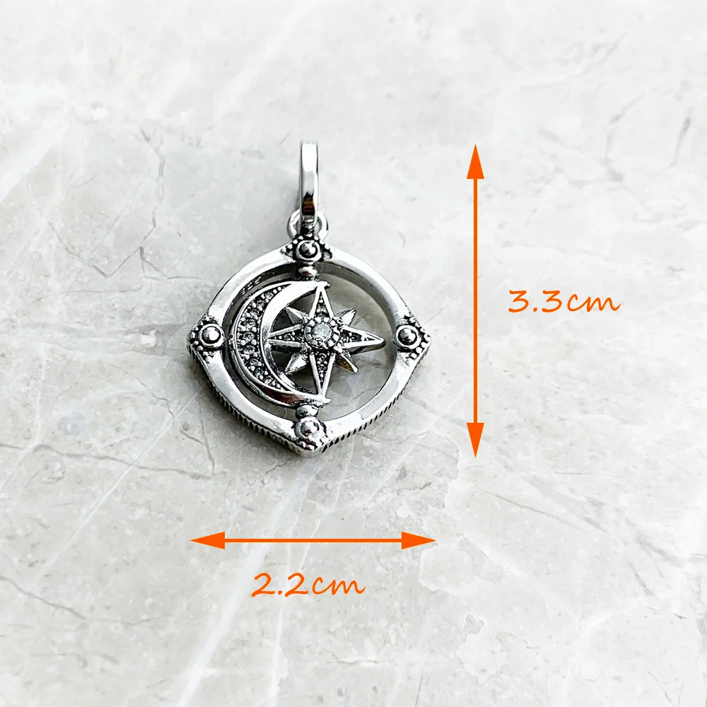Brie & Marie Spinning Moon & Star Pendant – 925 Sterling Silver Cosmic Zircon Necklace