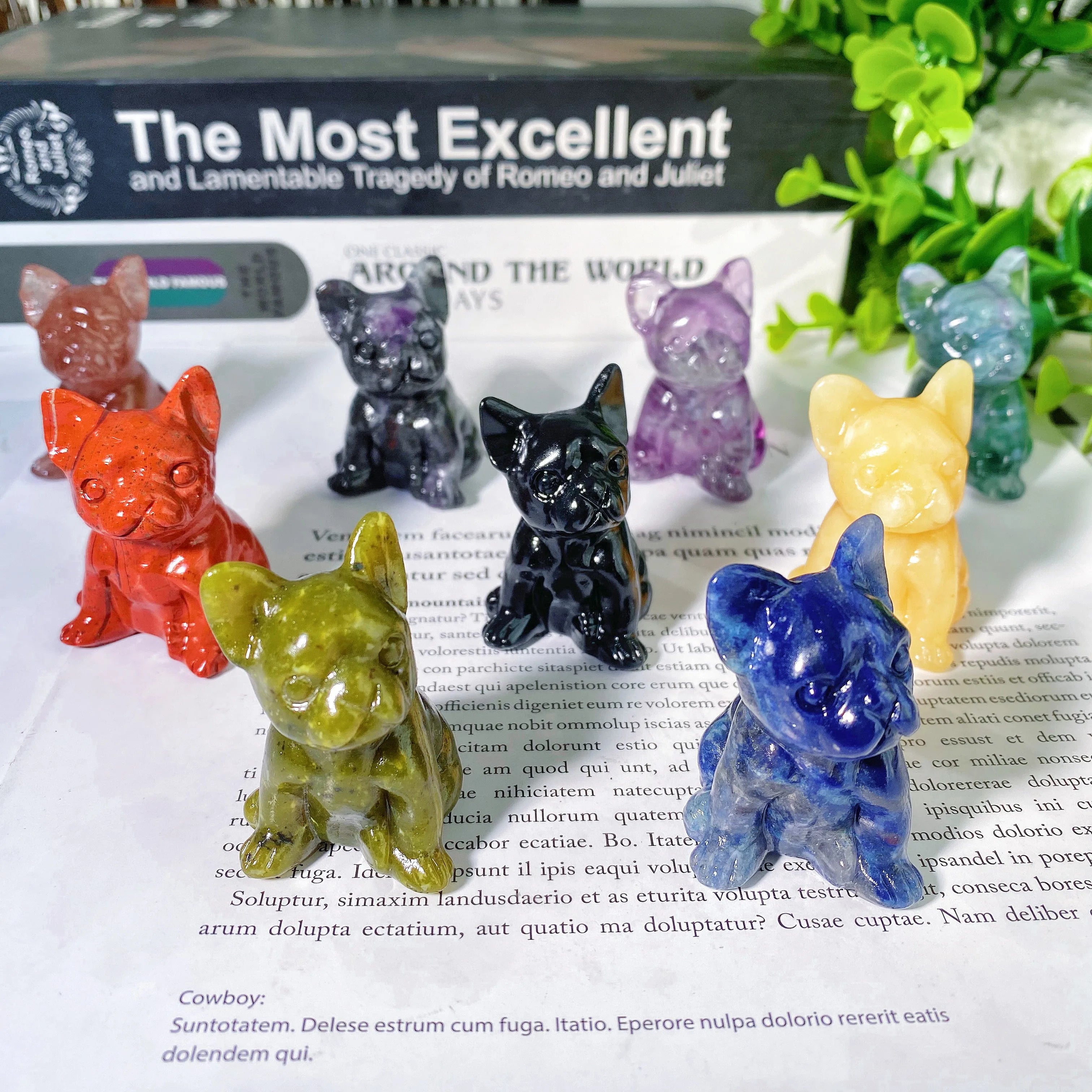 Crystal Pug Dog Figurine – Hand-Carved Natural Gemstone Healing Stone (1PC)