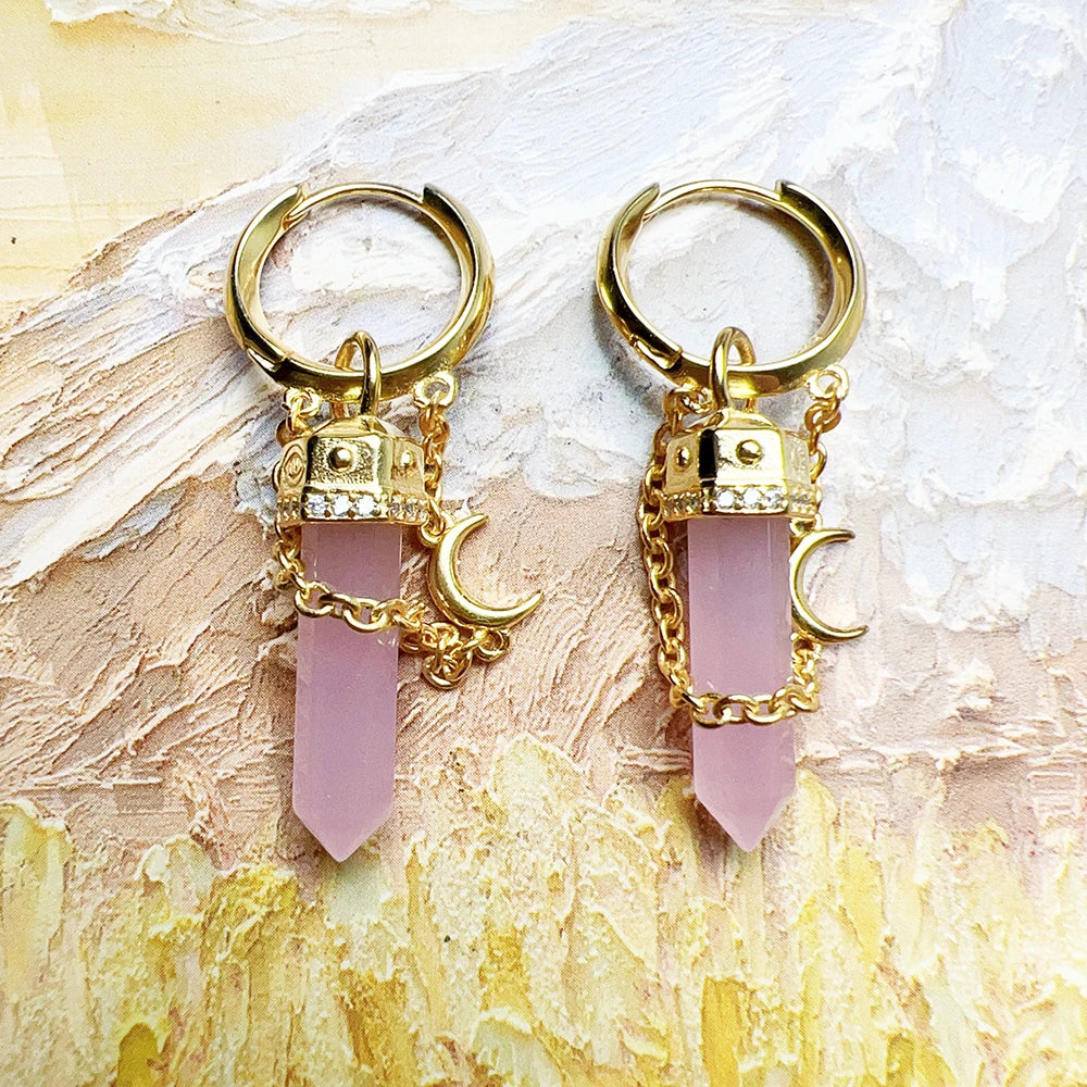 Rose Quartz Crystal Hoop Earrings – 925 Sterling Silver with 18k Gold Plating
