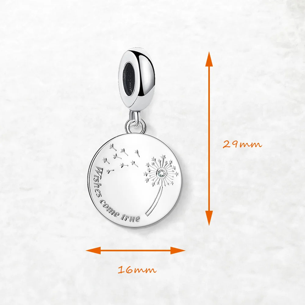 Dandelion “Wishes Come True” Pendant – 925 Sterling Silver Charm with Zircon