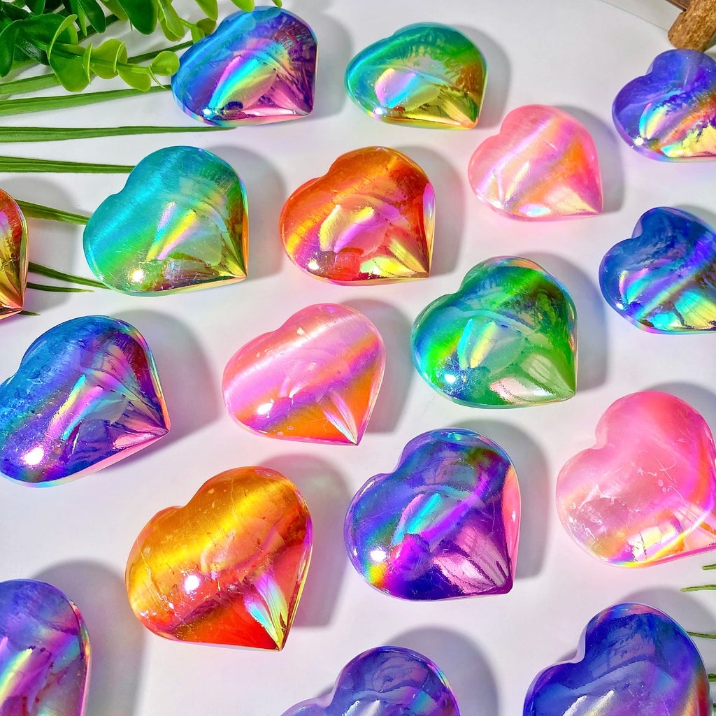 🌈 Aura Selenite Heart Crystal – Healing & Spiritual Growth Stone
