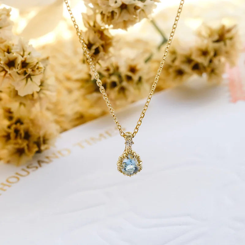 Natural Aquamarine Healing Necklace – 14K Gold-Plated 925 Sterling Silver, Manifestation &amp; Spiritual Calm