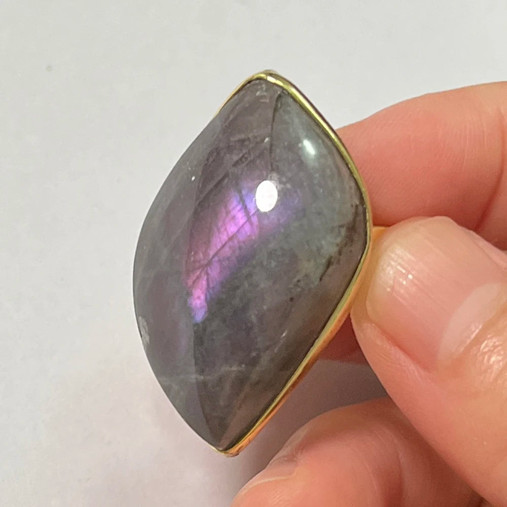 Natural Labradorite Adjustable Ring – Multicolour Healing Stone for Intuition & Protection