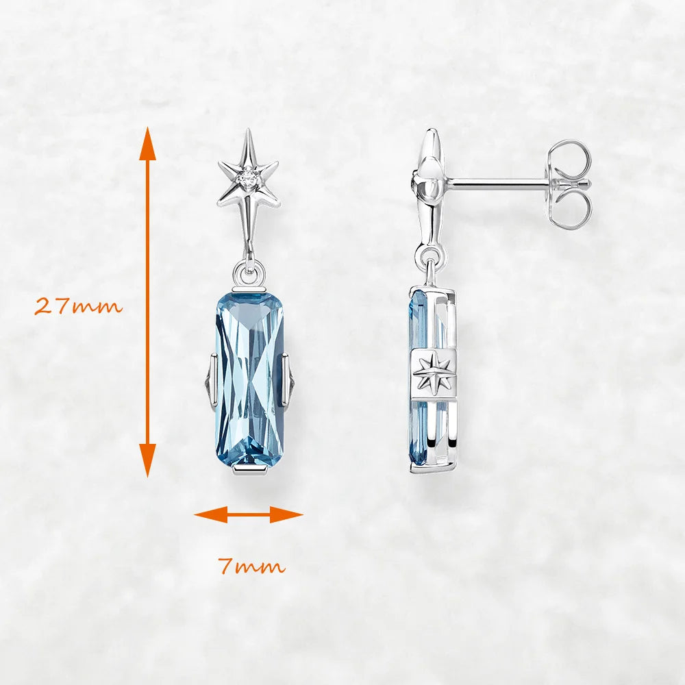Lucky Blue Star Earrings – 925 Sterling Silver with Sky-Blue Zircon