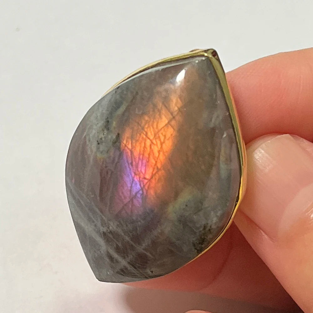 Natural Labradorite Adjustable Ring – Multicolour Healing Stone for Intuition & Protection