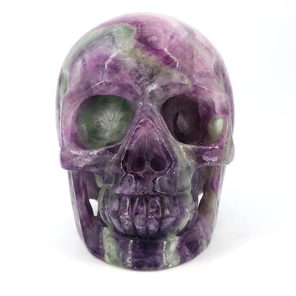 Mystic Fluorite Crystal Skull – 5.5" Hand-Carved Healing Stone for Energy & Meditation