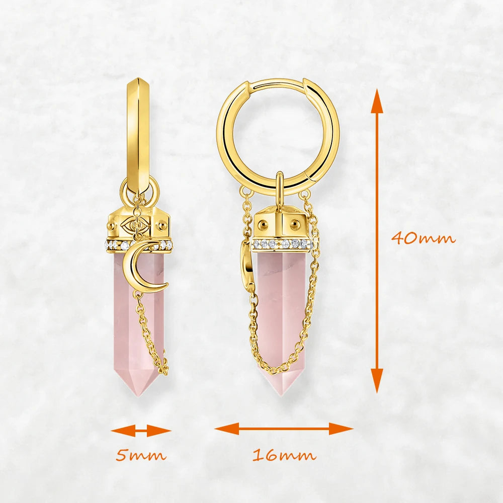Rose Quartz Crystal Hoop Earrings – 925 Sterling Silver with 18k Gold Plating