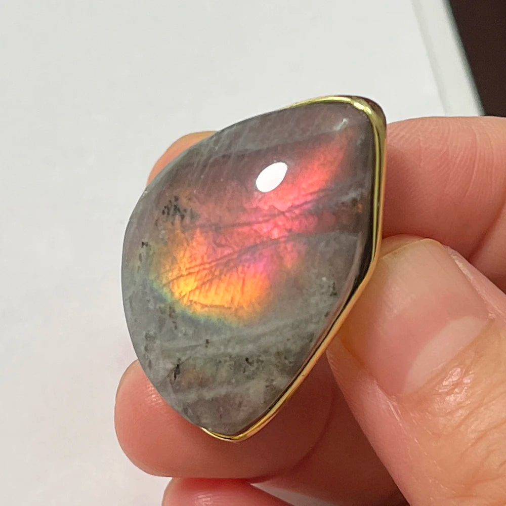 Natural Labradorite Adjustable Ring – Multicolour Healing Stone for Intuition & Protection