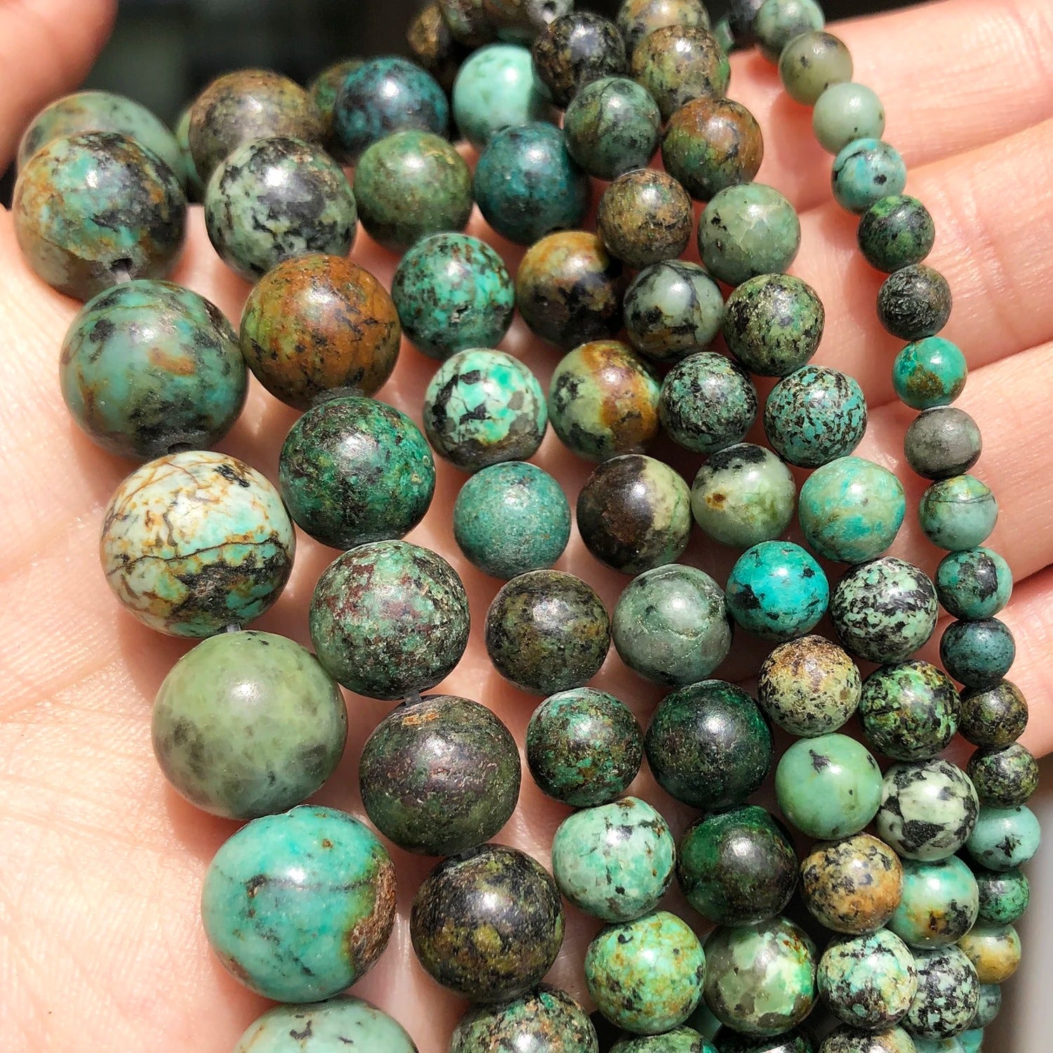 Natural African Turquoise Round Loose Beads – 15" Strand for DIY Jewelry Making
