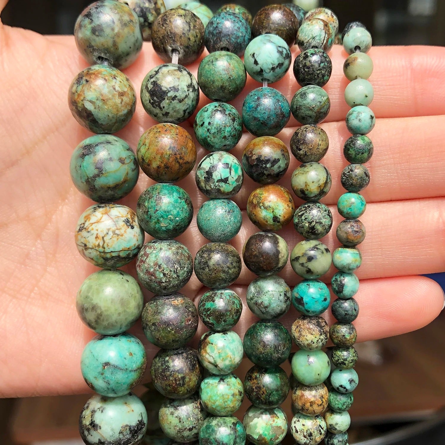 Natural African Turquoise Round Loose Beads – 15" Strand for DIY Jewelry Making