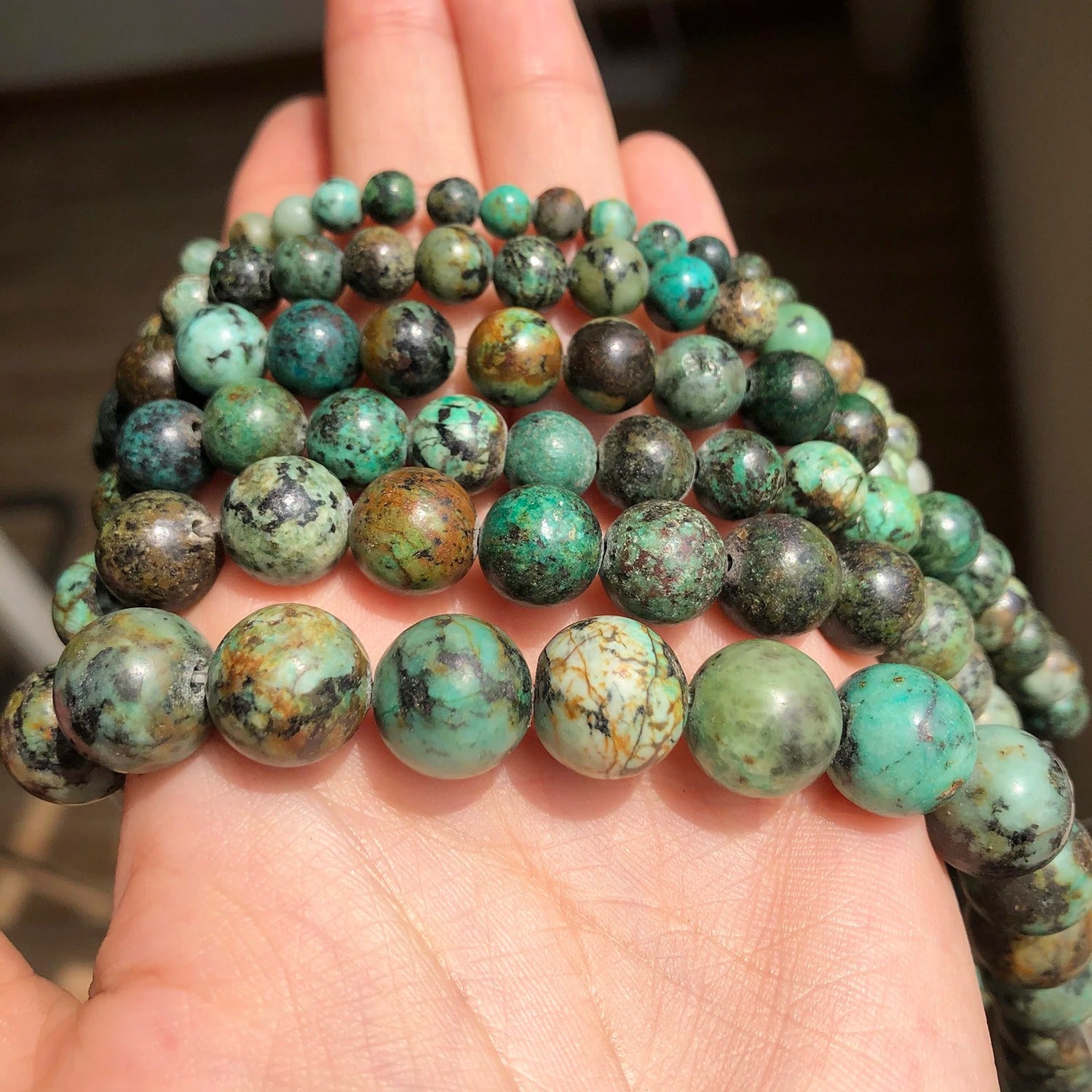 Natural African Turquoise Round Loose Beads – 15" Strand for DIY Jewelry Making