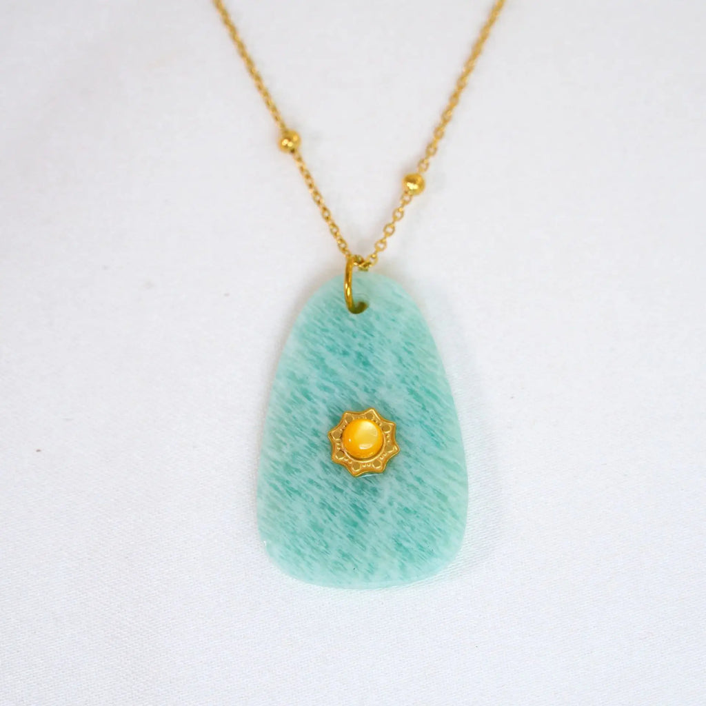 14K Gold-Plated Amazonite Pendant Necklace – Serenity & Self-Expression