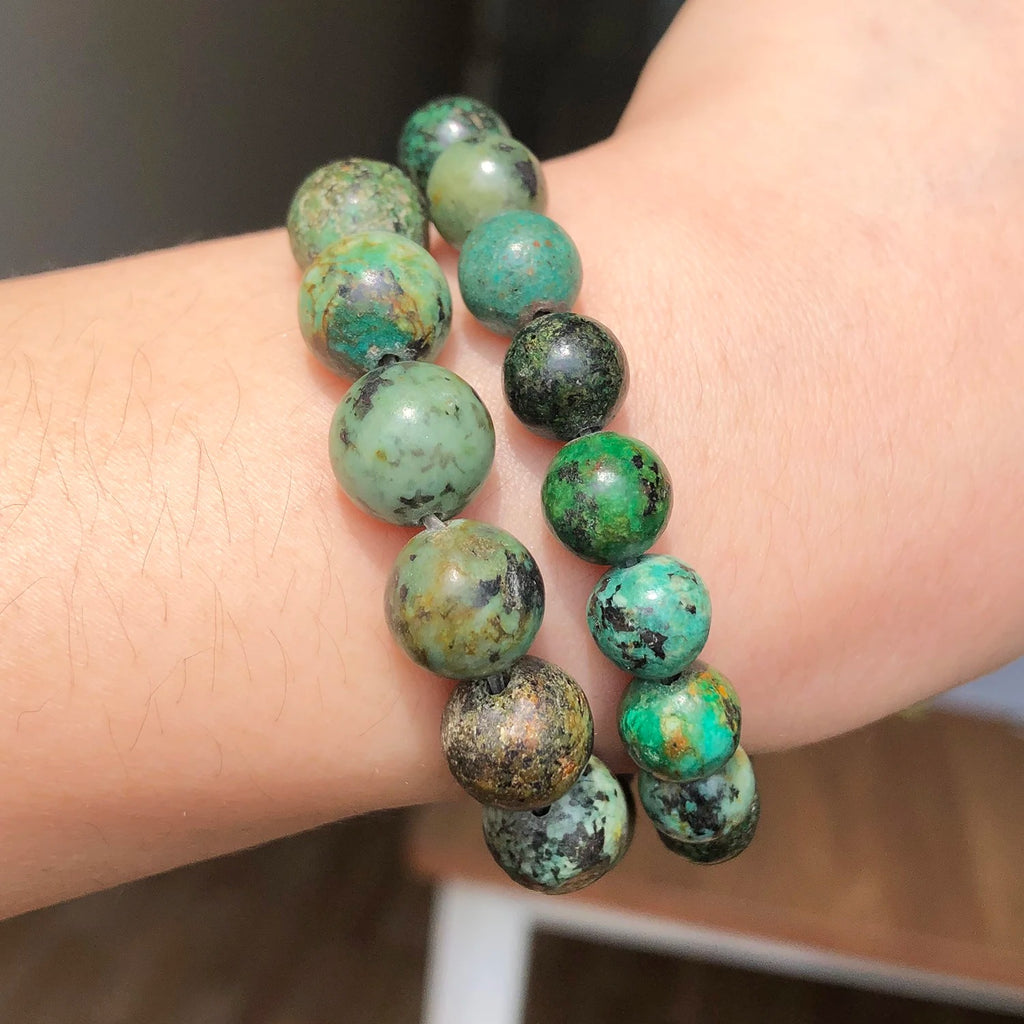 Natural African Turquoise Round Loose Beads – 15" Strand for DIY Jewelry Making